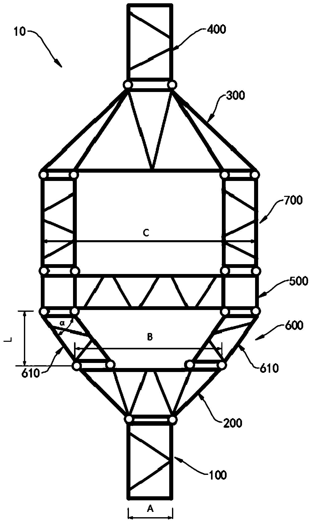 Lattice type variable diameter component boom and crane