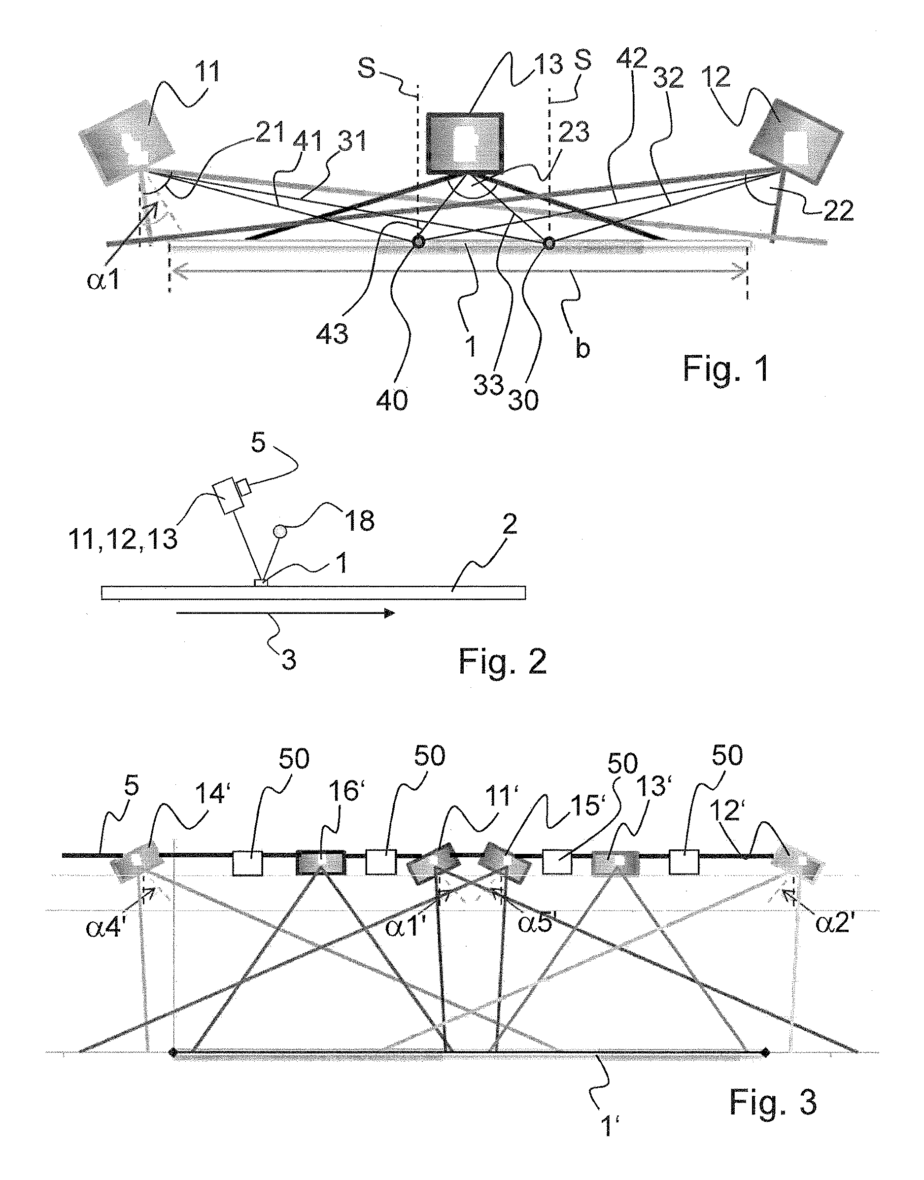 Device for inspecting a material provided with a coated surface and related method