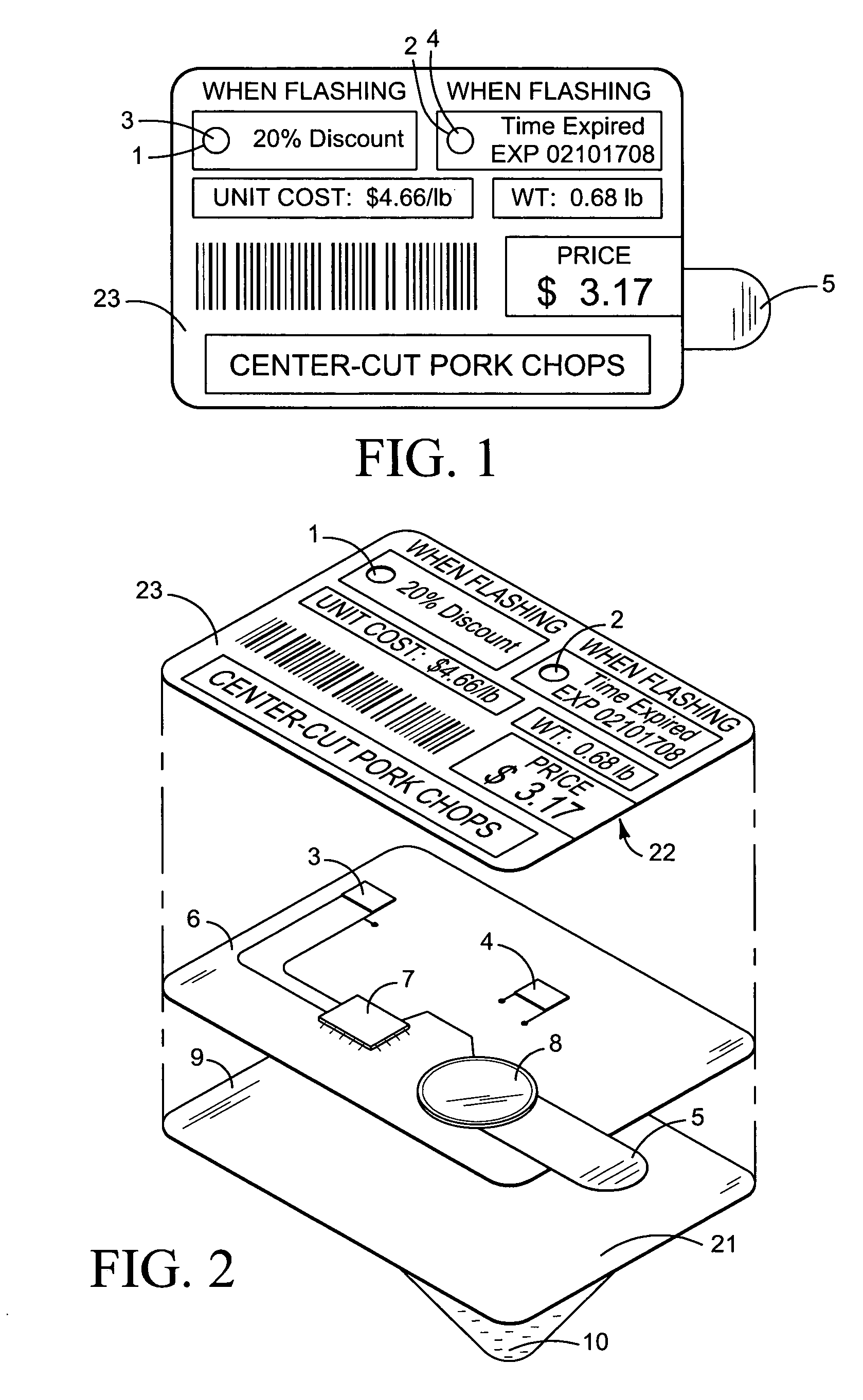 Perishable product electronic label including time and temperature measurement