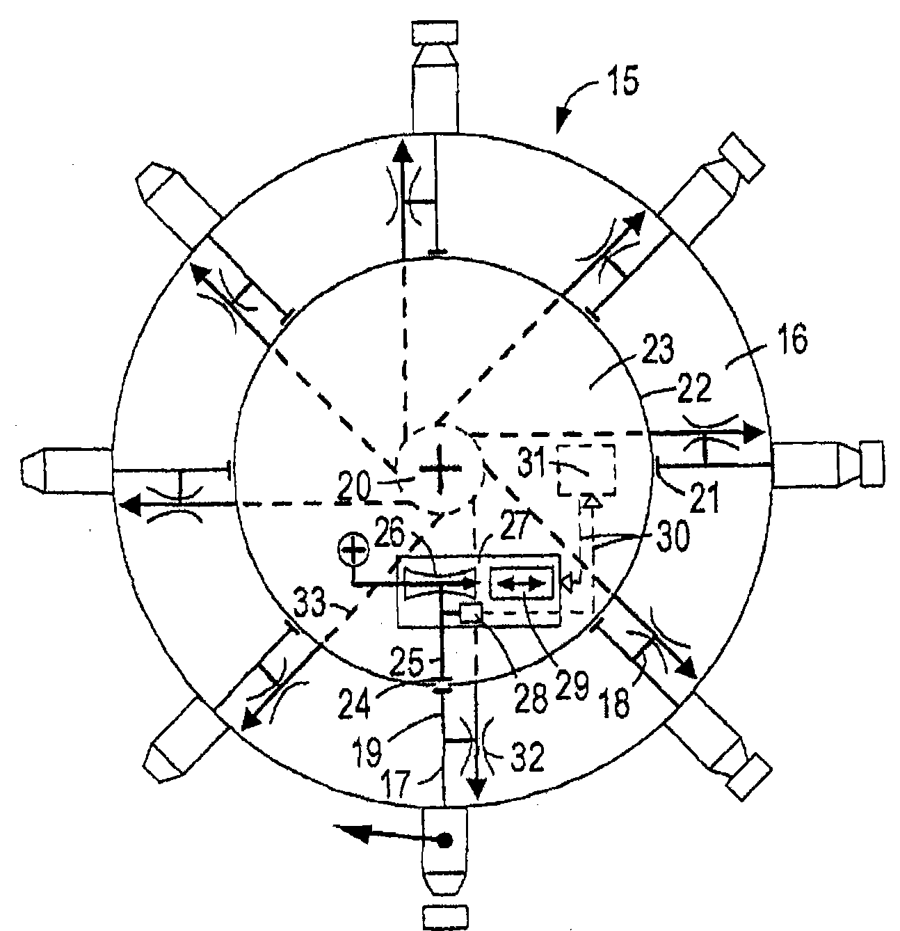Assembly head comprising a stepped-drive rotating rotor and a pneumatic pressure control device