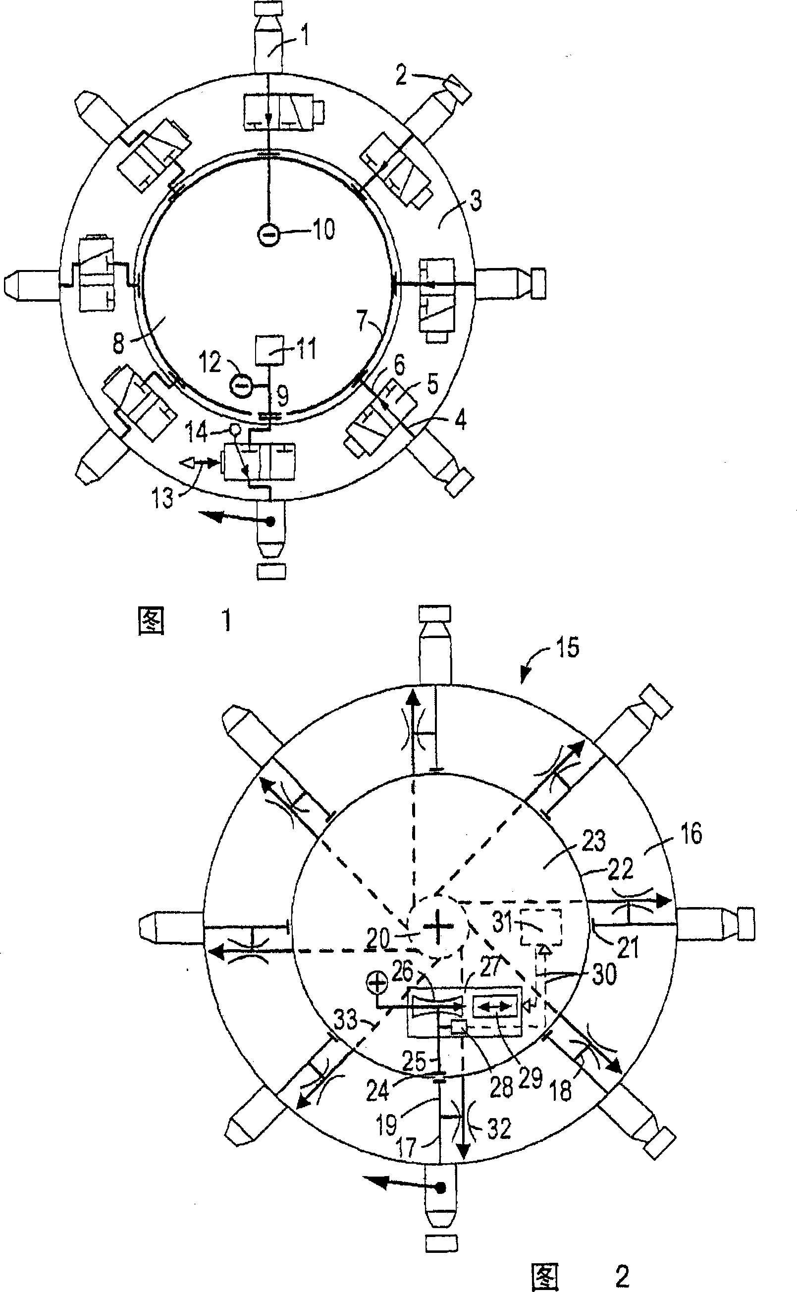 Assembly head comprising a stepped-drive rotating rotor and a pneumatic pressure control device