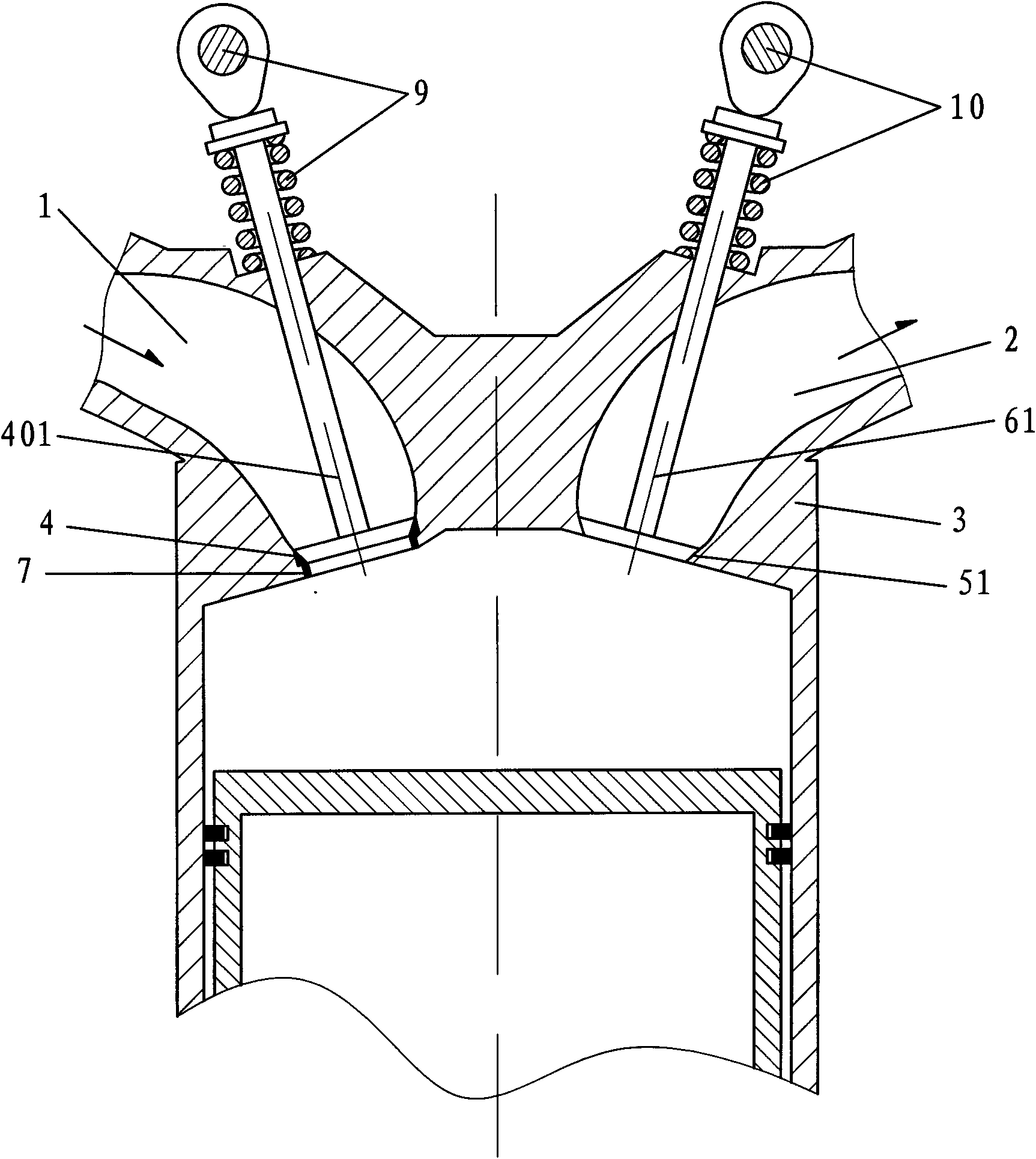 Overhead outside opening gas distribution two-stroke engine