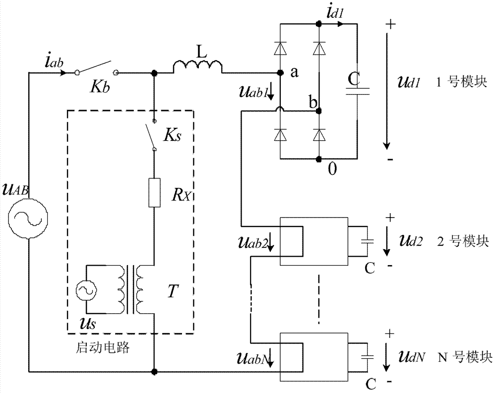 Alternate charging starting circuit and control method for chained static synchronous compensator