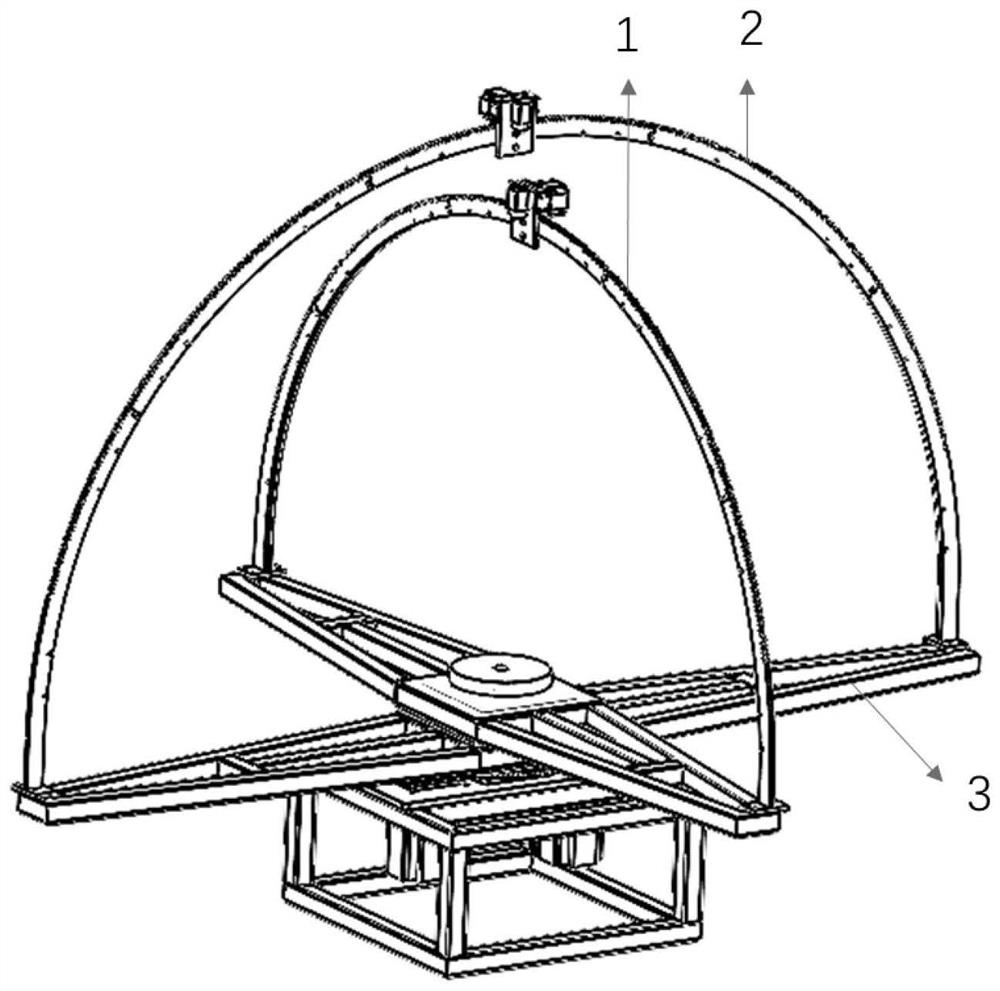 Hemispherical arc-shaped scanning test frame capable of being used for laser countermeasure test