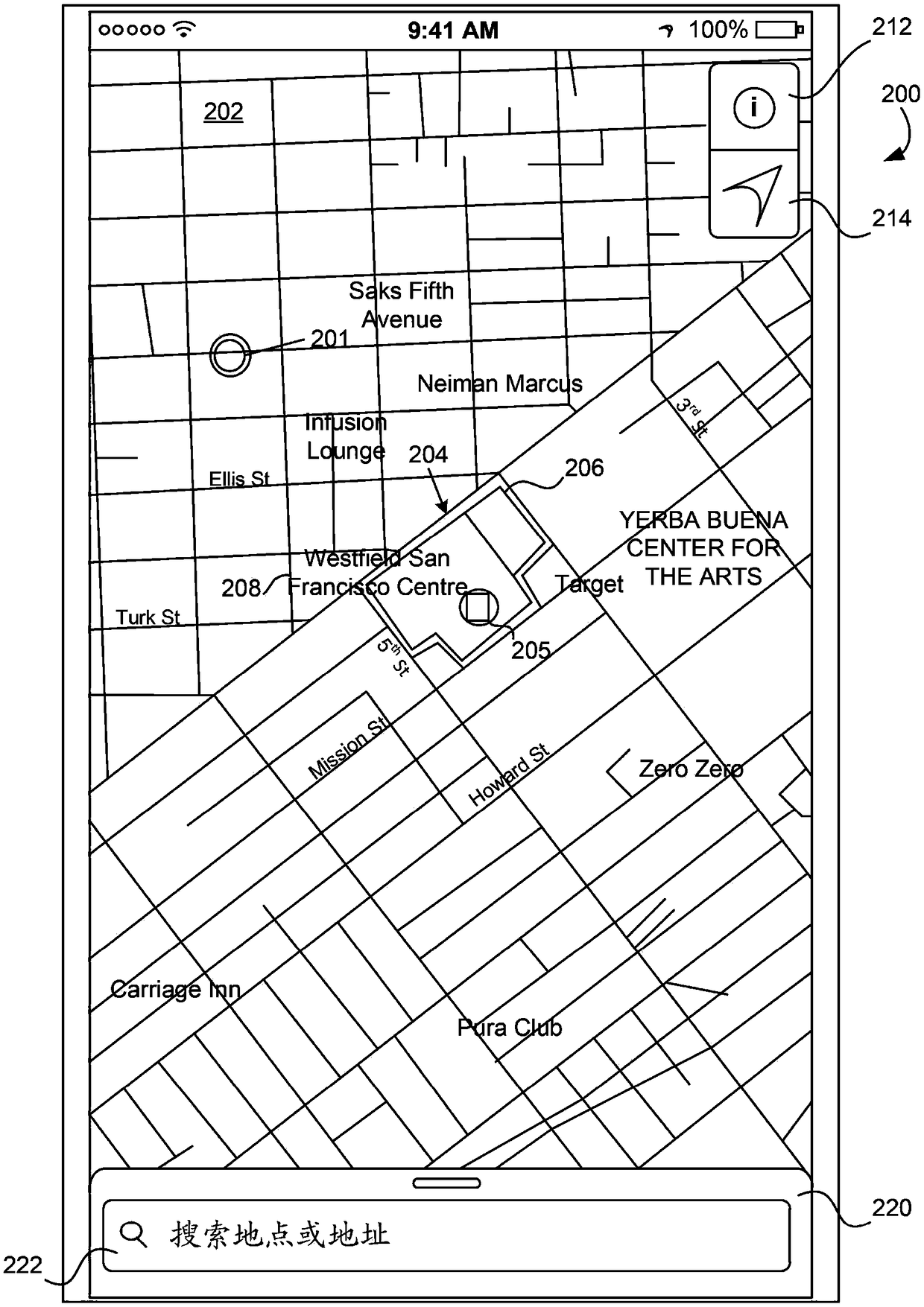 Venues map application and system