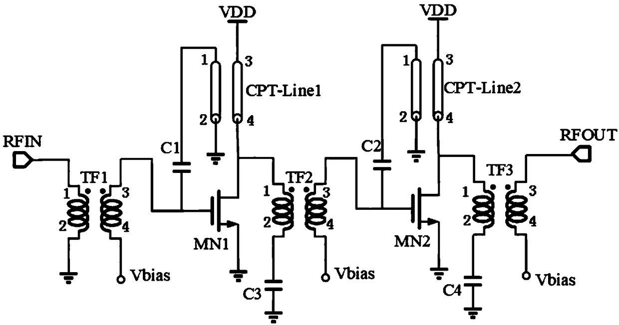 Millimeter wave amplifier matching circuit based on difference coupling line