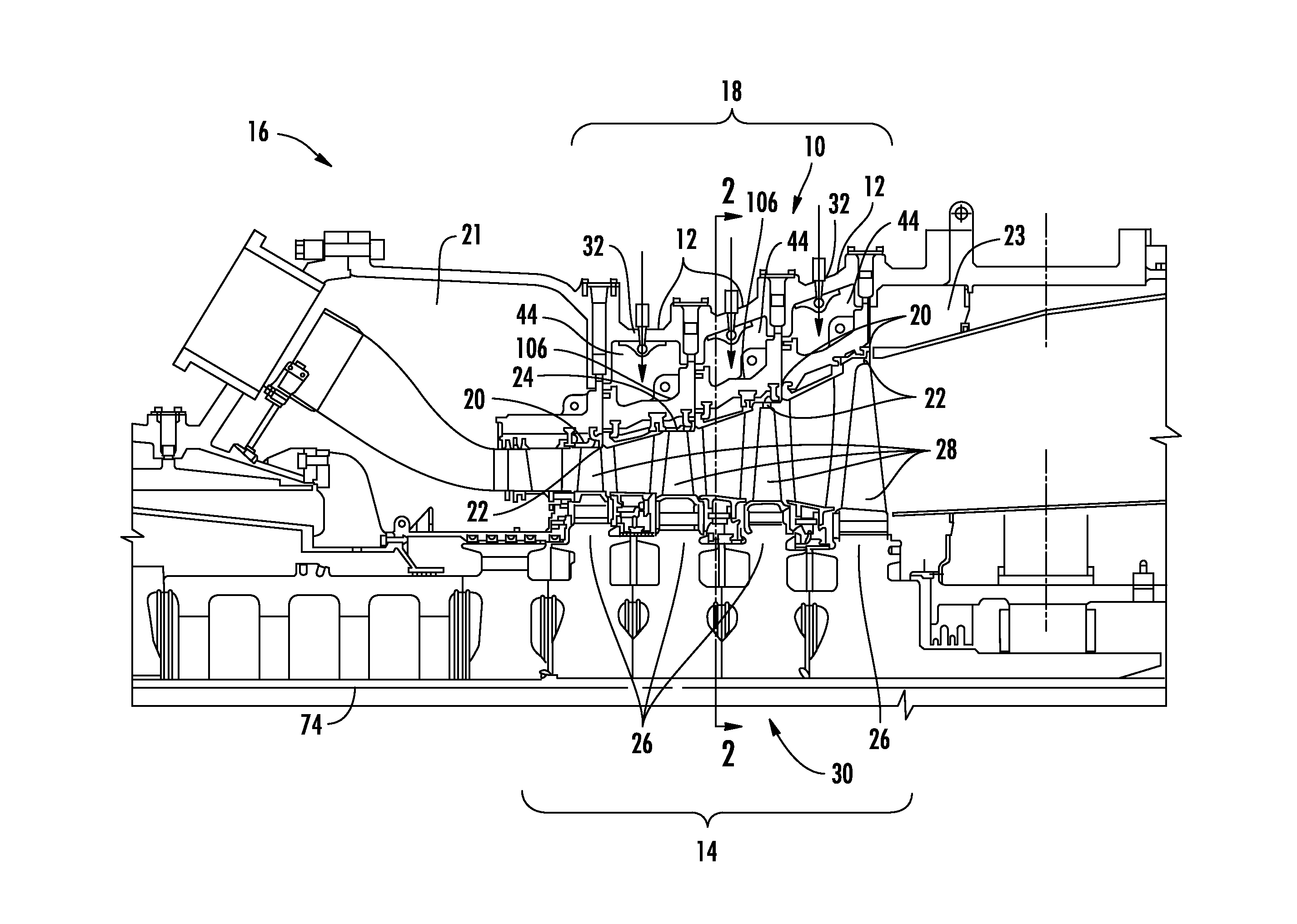 Turbine engine temperature control system with heating element for a gas turbine engine