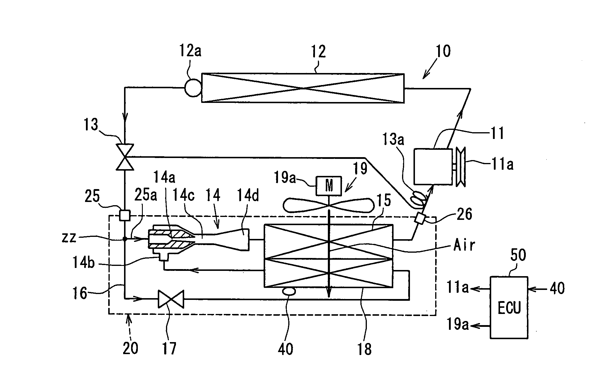 Refrigerant cycle device and heat-exchanger integrated unit with temperature sensor for the same