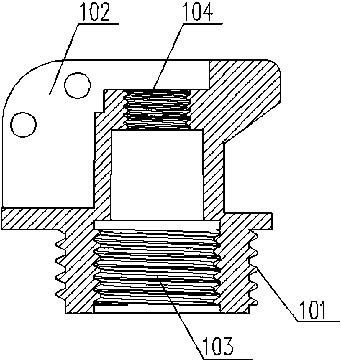 Injection molding device used for injection-molded component with zero rotating stop structure and double internal threads with different pitches