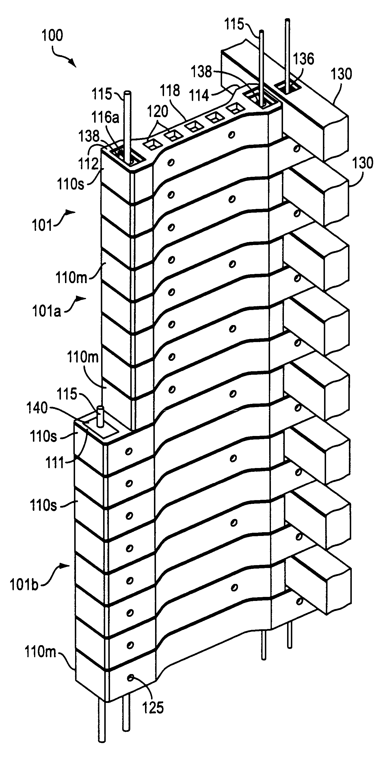 Pre-stressed modular retaining wall system and method