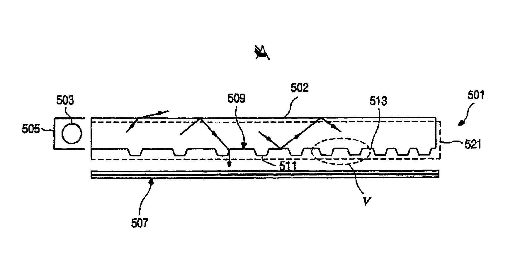 Reflective liquid crystal display device having an auxiliary light source device with a uniform light distribution