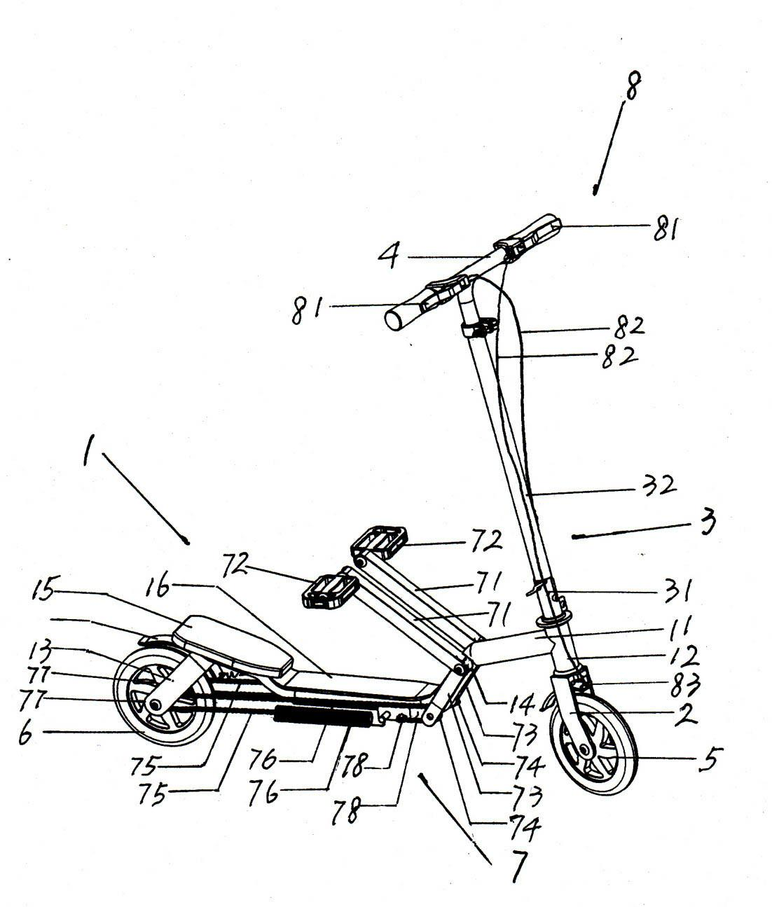 Folding dual-movable pulley driven vertical riding vehicle