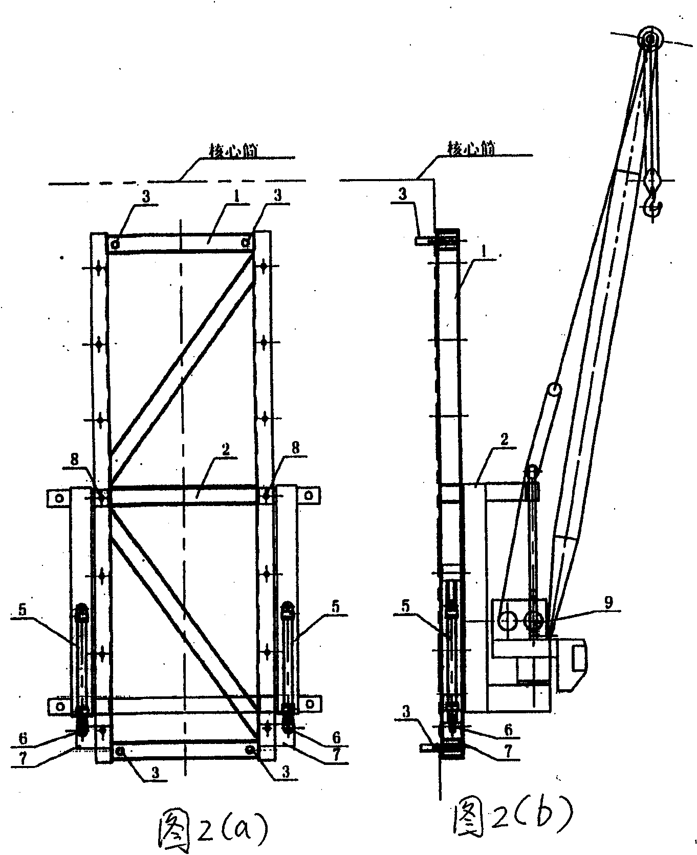 Self-lifting wall-attaching crane for superhigh-rise building construction with core drum
