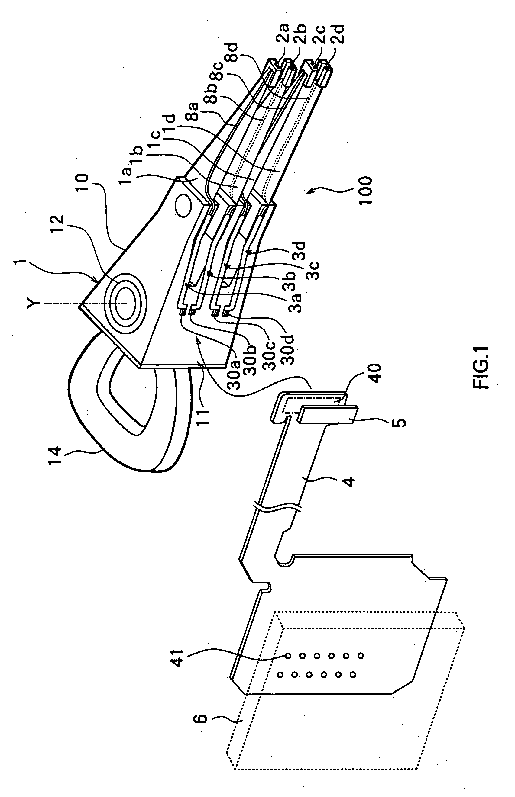 Magnetic head assembly having a rotational arm for electrically connecting the magnetic head to an external circuit and methods of manufacturing the same