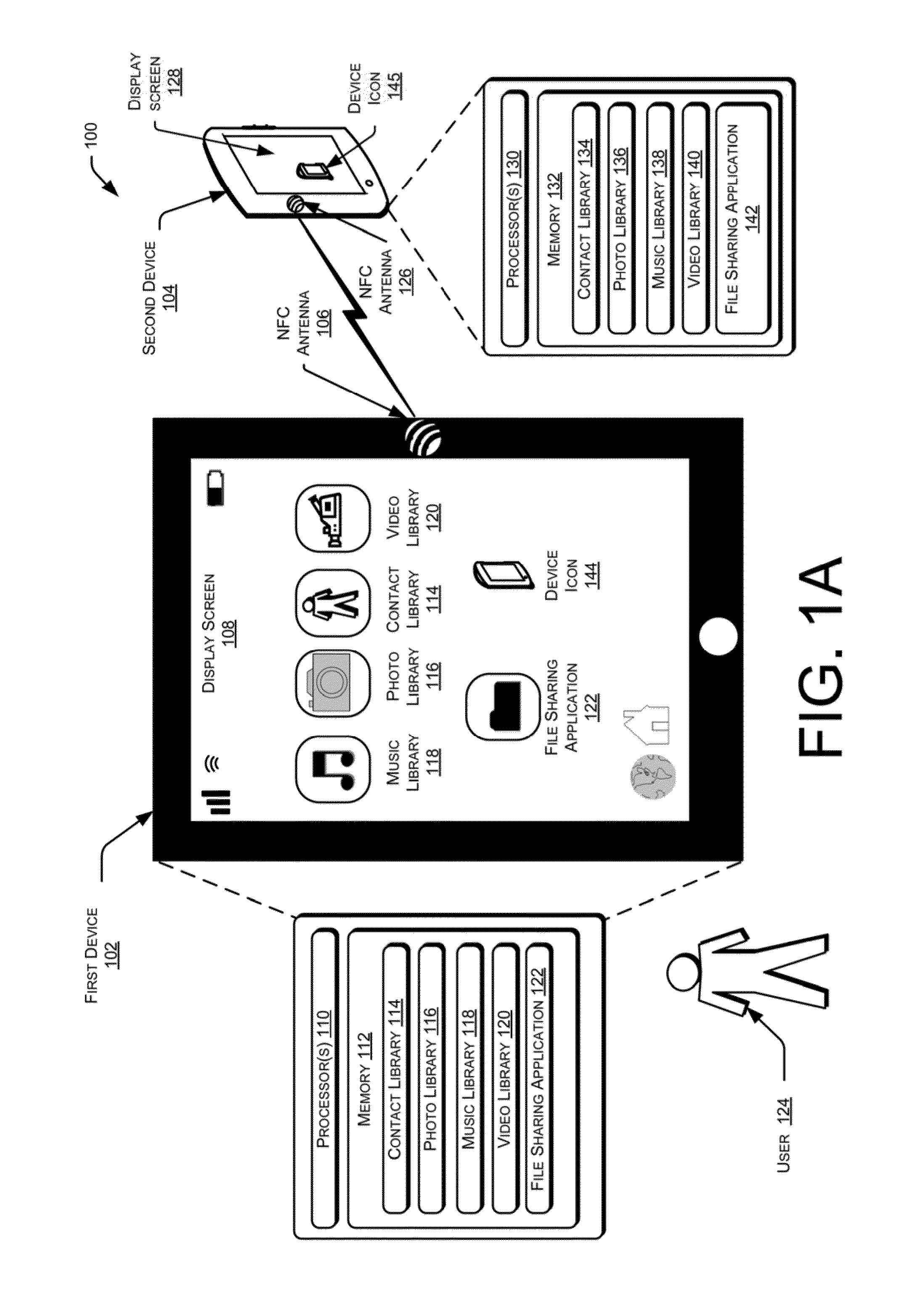 Location aware file sharing between near field communication enabled devices