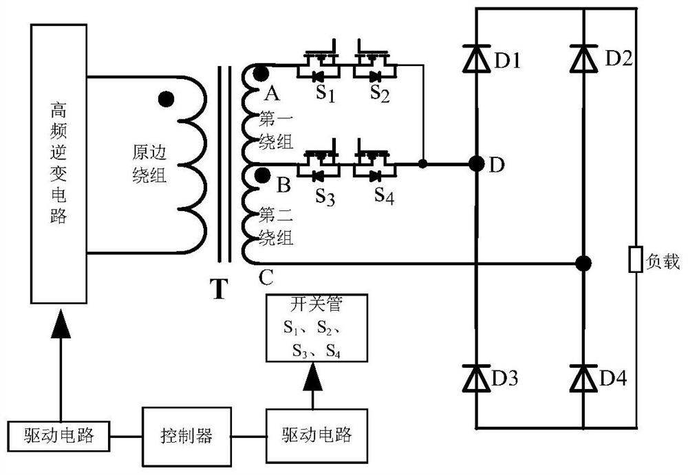 Switching method applied to charging module transformer winding switching device