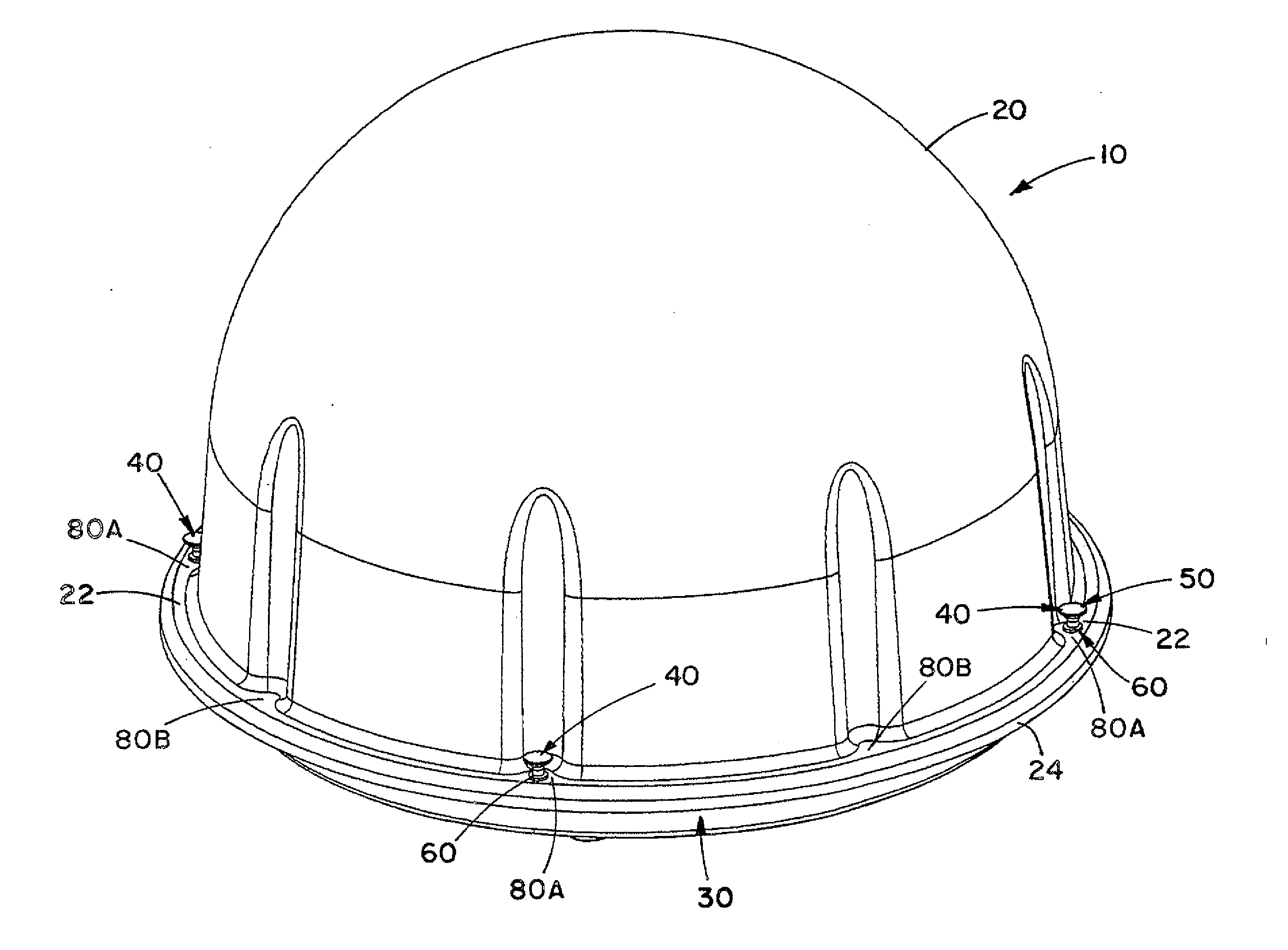 Apparatus and method for quickly releasing a dome in a domed satellite antenna