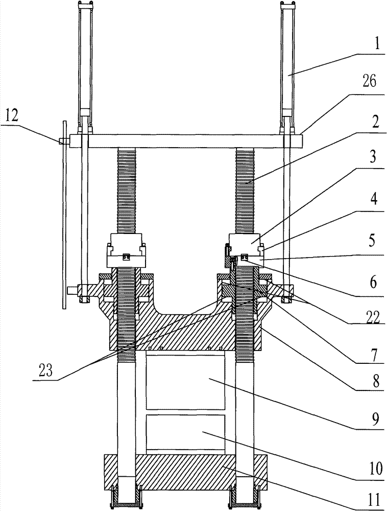 Force expansion type dual-template mould clamping mechanism using four boosting cylinders