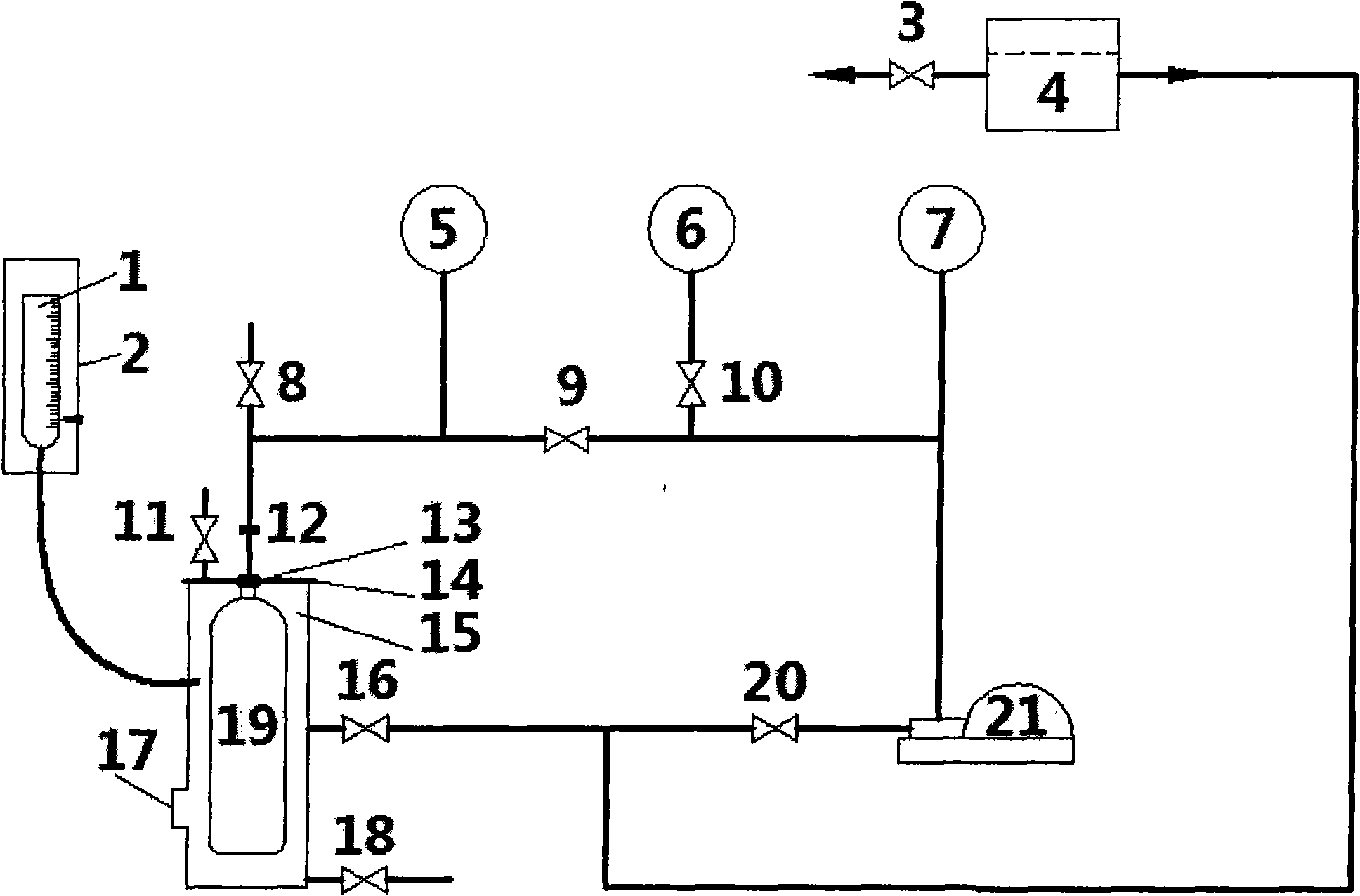 Device for testing gas cylinder by using computer control moving burette jacket method