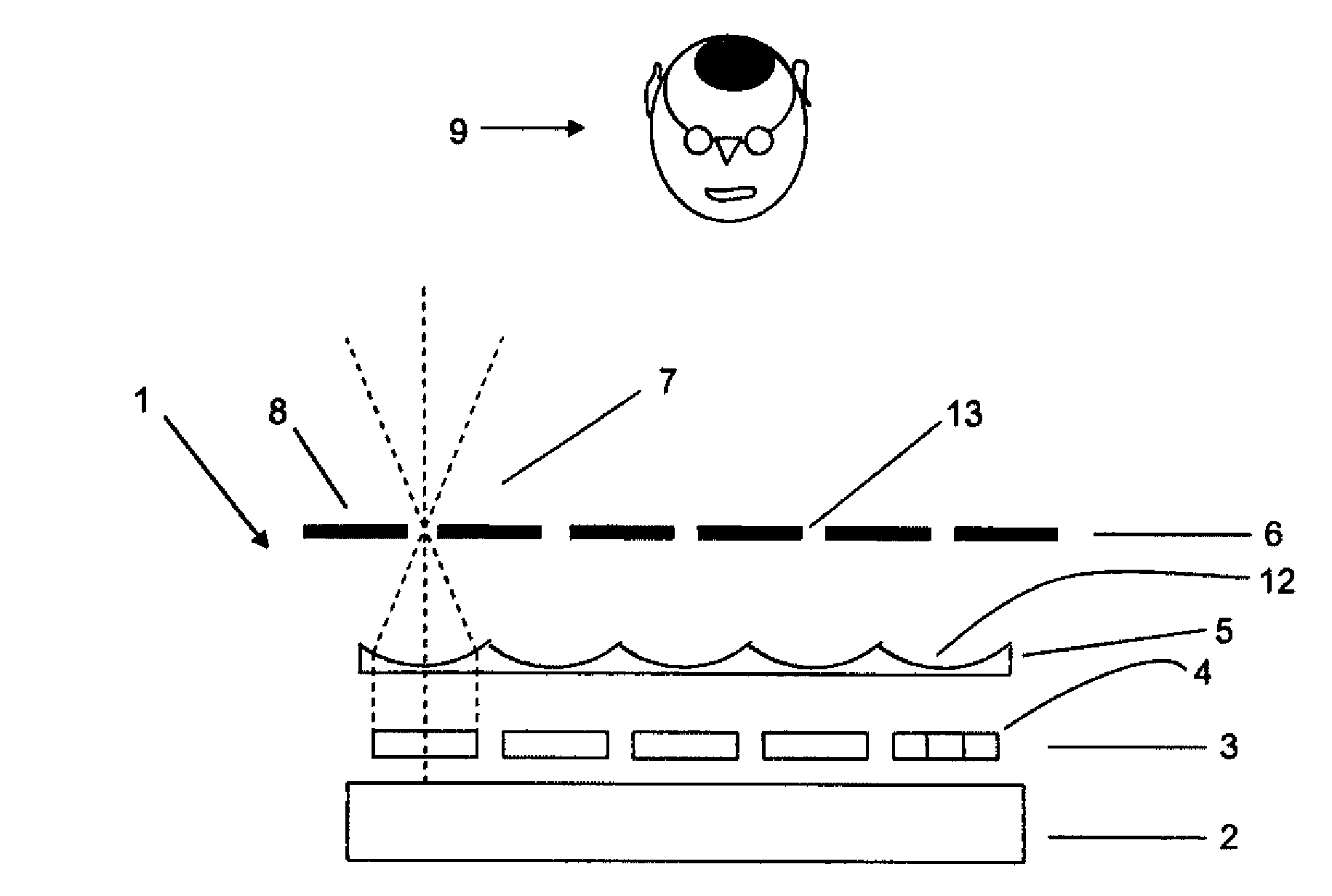 Display Device with Integrated Photovoltaic Cells, with Improved Luminosity