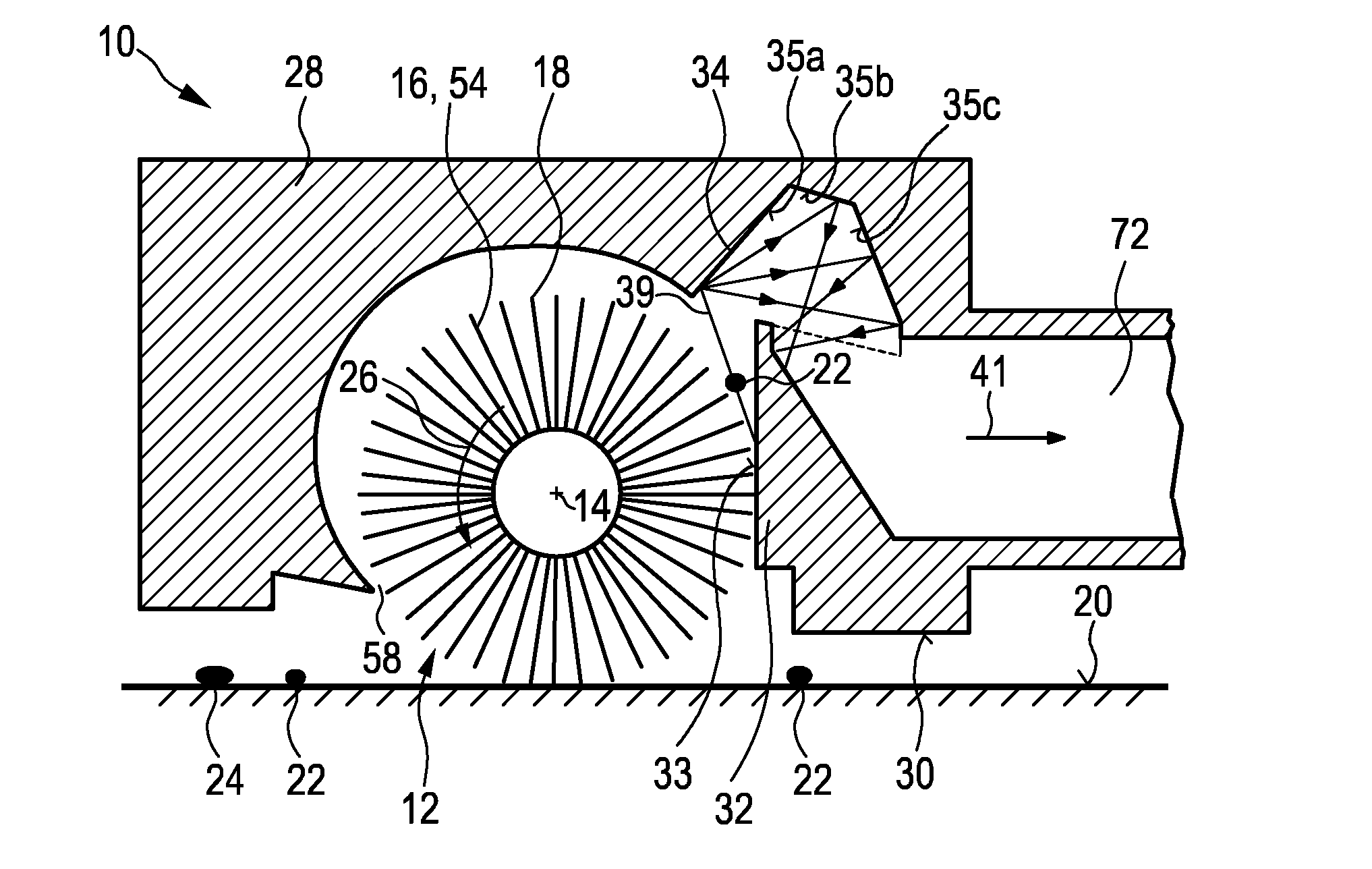 Cleaning device having a nozzle for cleaning a surface