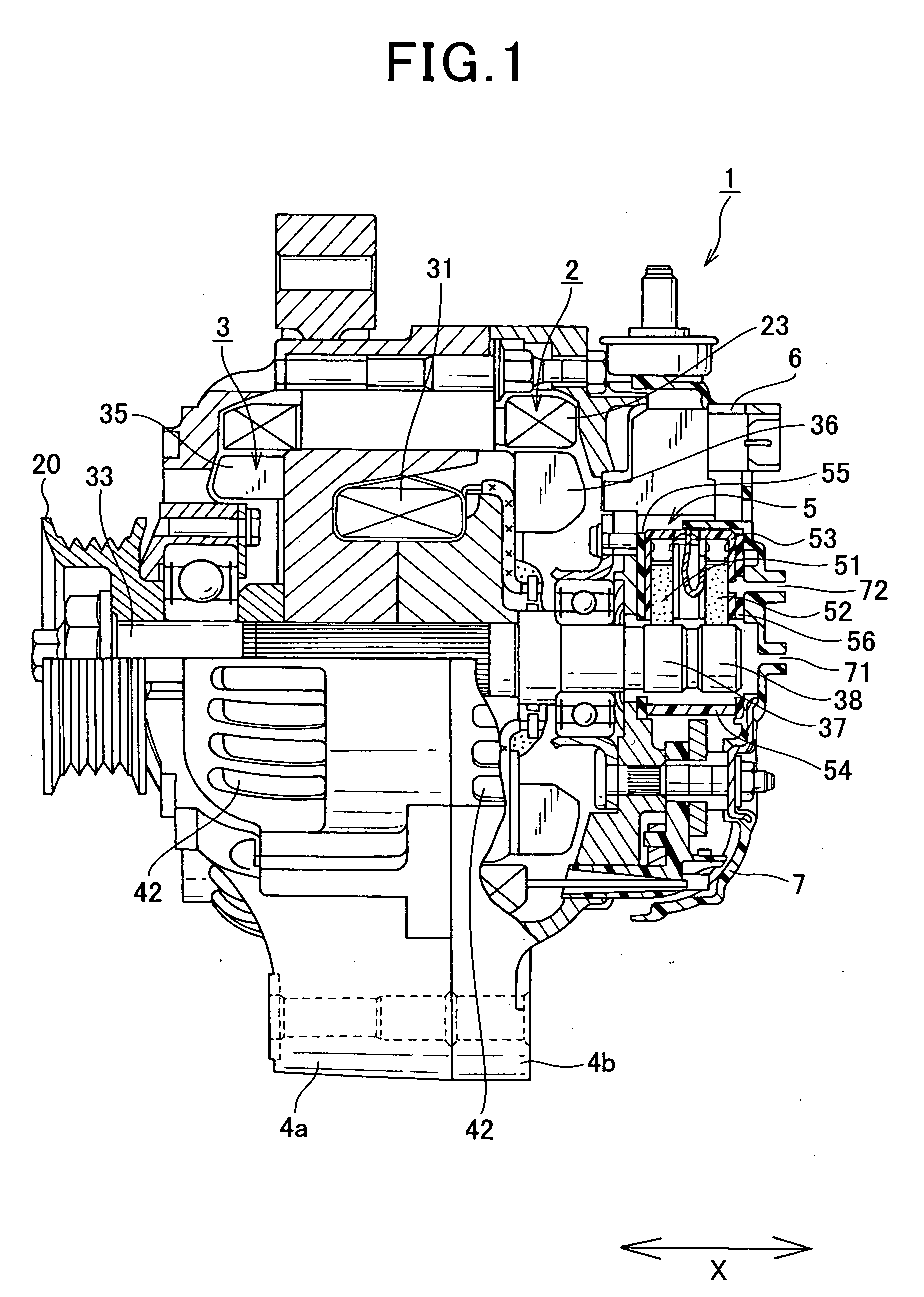 Vehicle alternator provided with brushes and slip rings