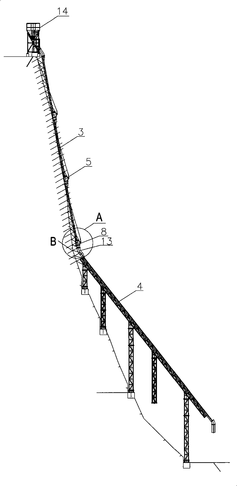 Vertical concrete conveying system of small and medium hydropower station at high steep slopes