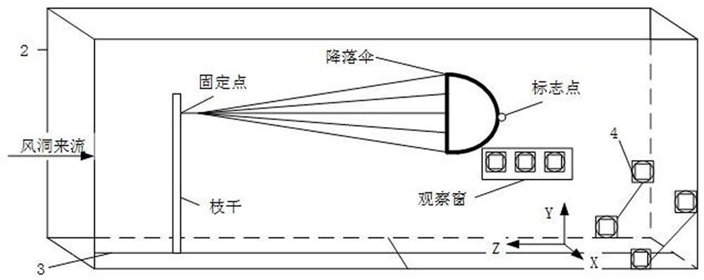 Method and device for measuring attitude of parachute in wind tunnel test and medium