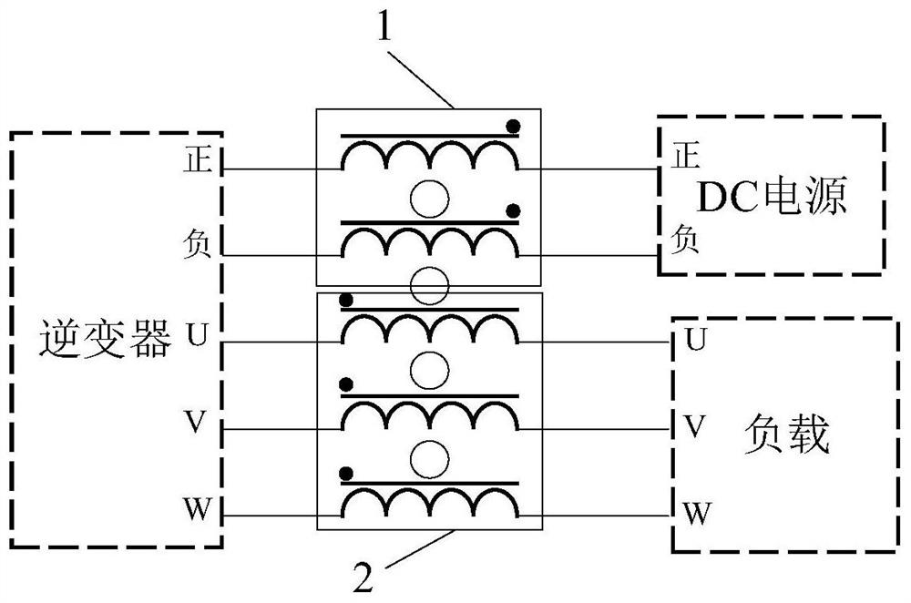 Alternating current-direct current coupling type common mode inductor for direct current inversion power supply system