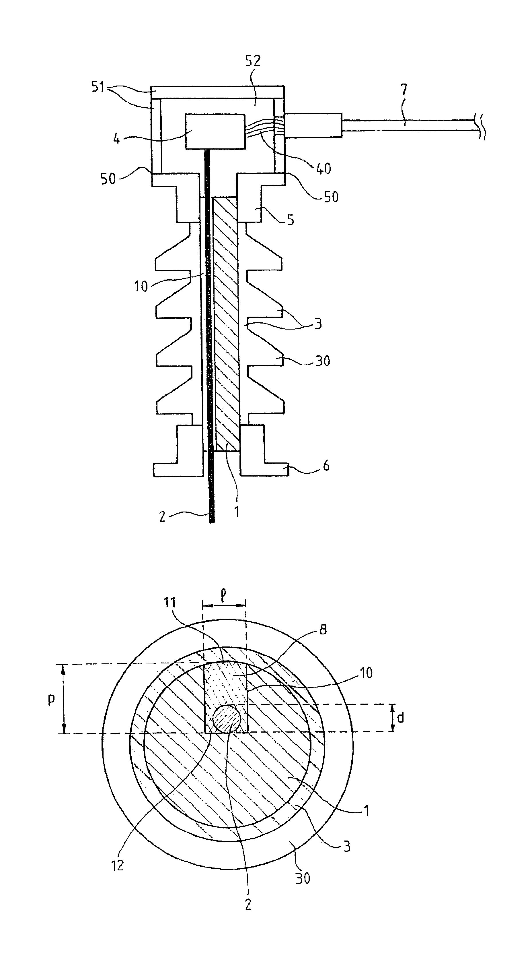 Electrical insulator having a dielectric rod with a slot for receiving an optical fiber cable
