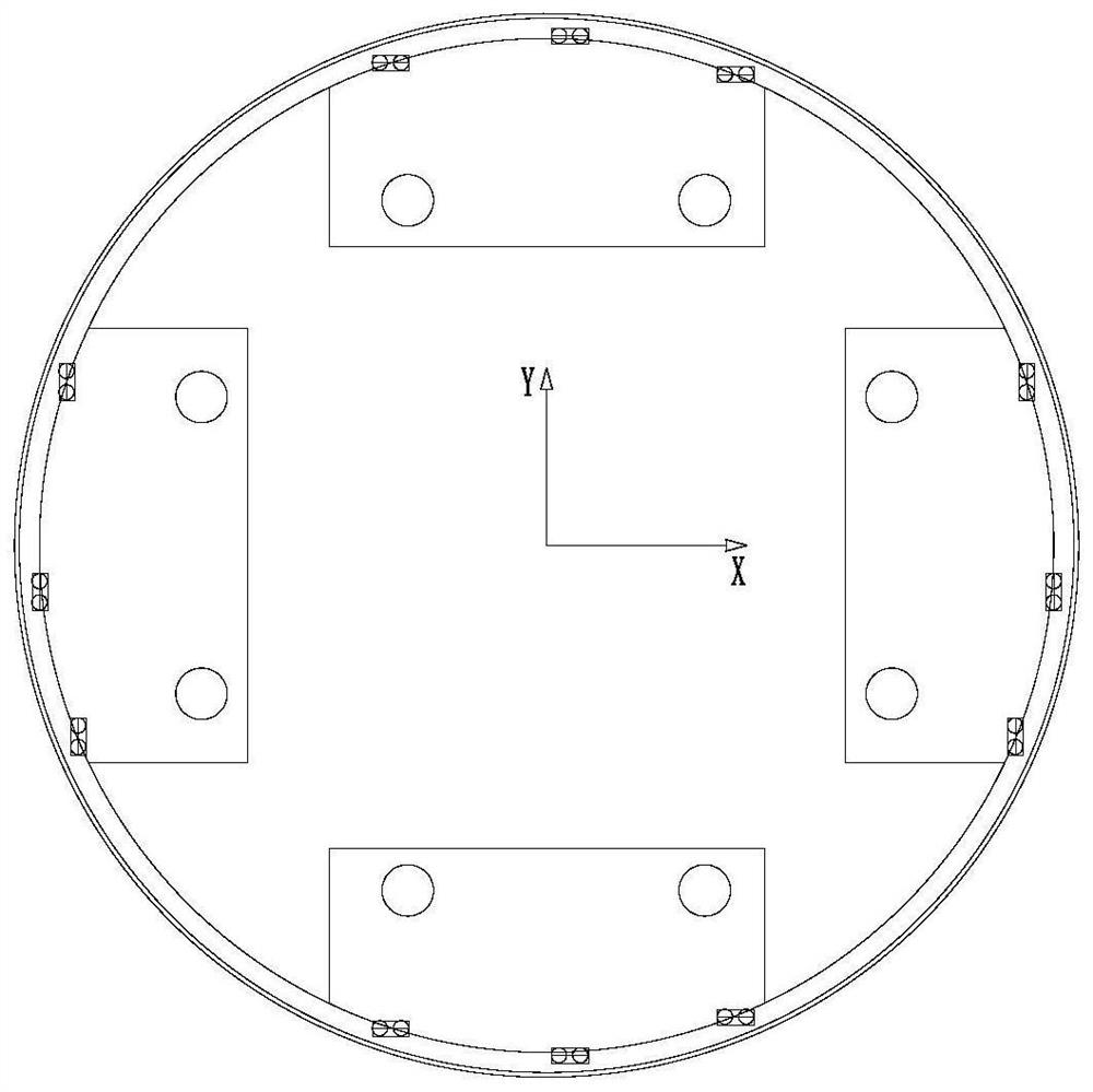 A static test device and method for simulating a cylindrical cabin wall plate structure