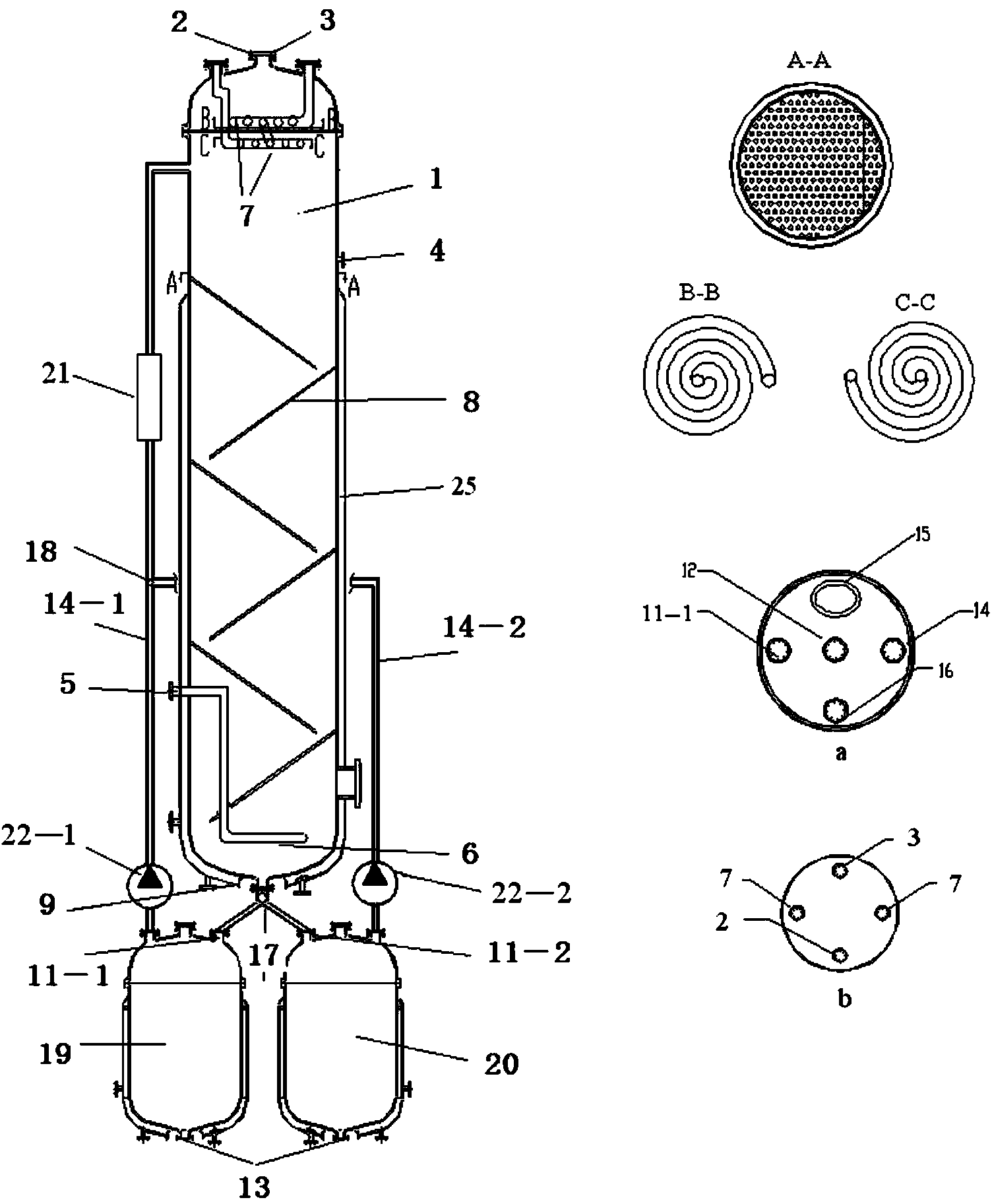 Method for producing KA oil through oxidizing cyclohexane by using air on basis of gas-liquid-solid heterogeneous reaction separation synchronization reactor