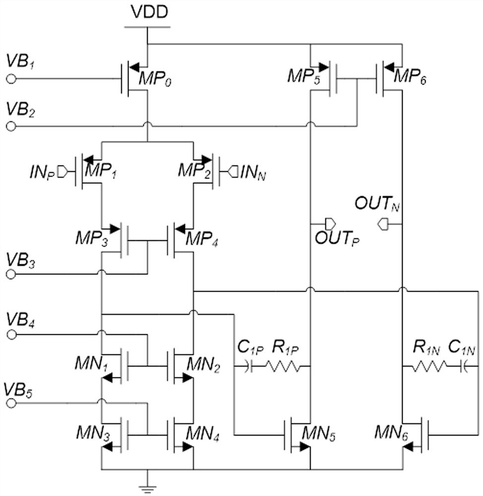 Fully differential two-stage operational amplifier circuit