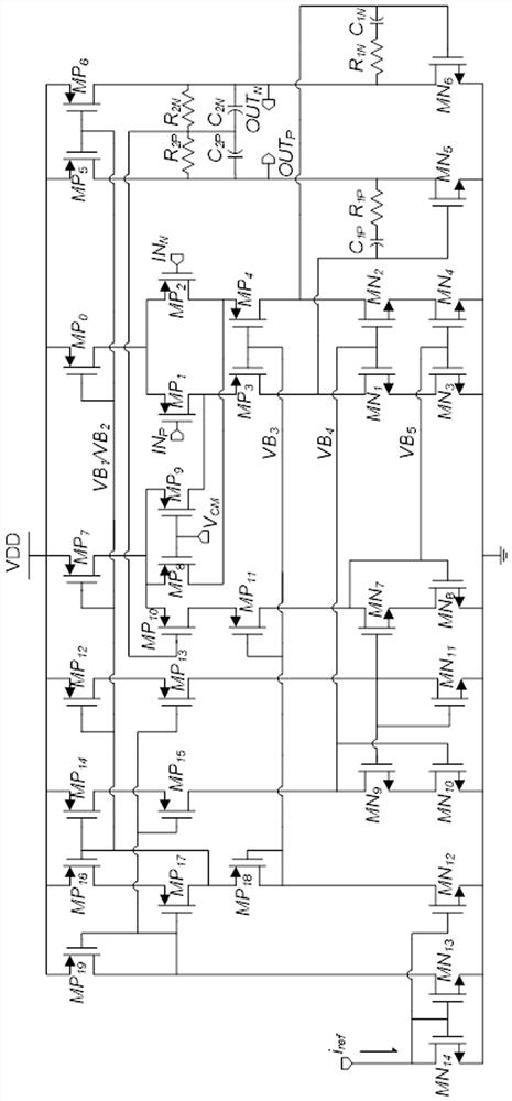 Fully differential two-stage operational amplifier circuit