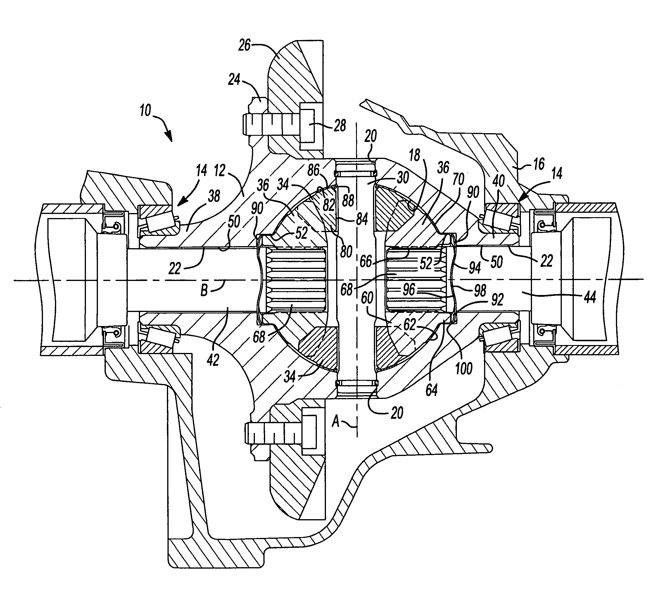 "Zero" lash spherical differential assembly using spring washers