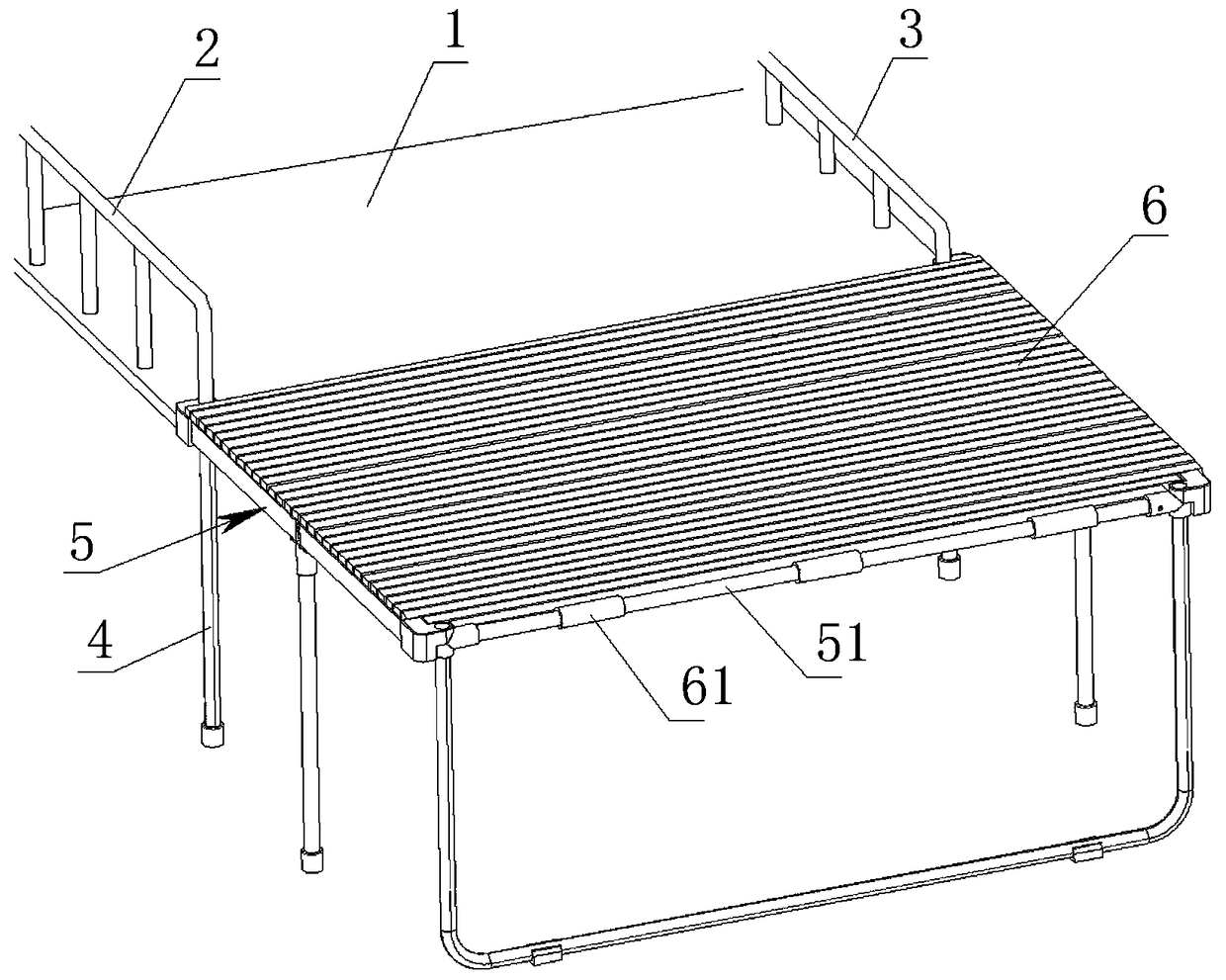 Extended folding bed for accompanying person
