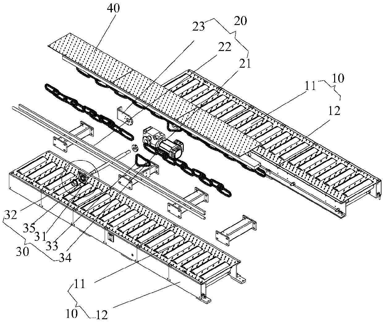 Conveying device for assembly line