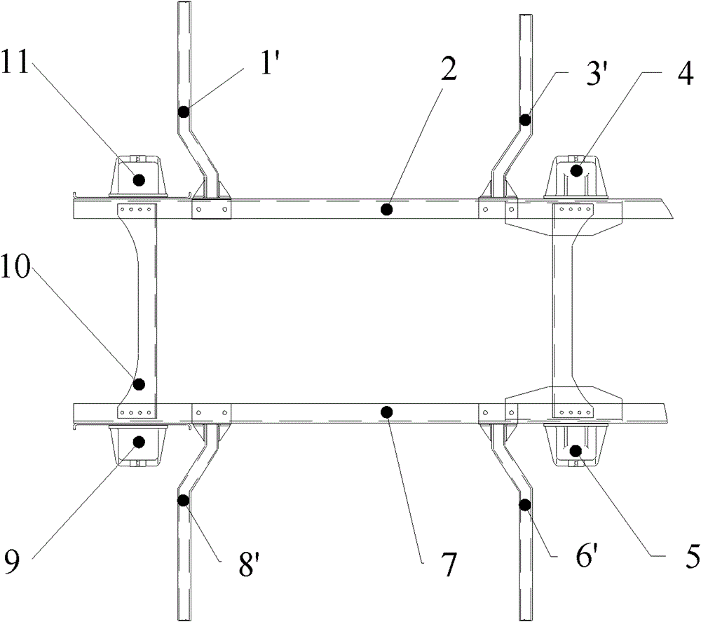 Overhanging beam structure of frame and vehicle body at rear axle of passenger car