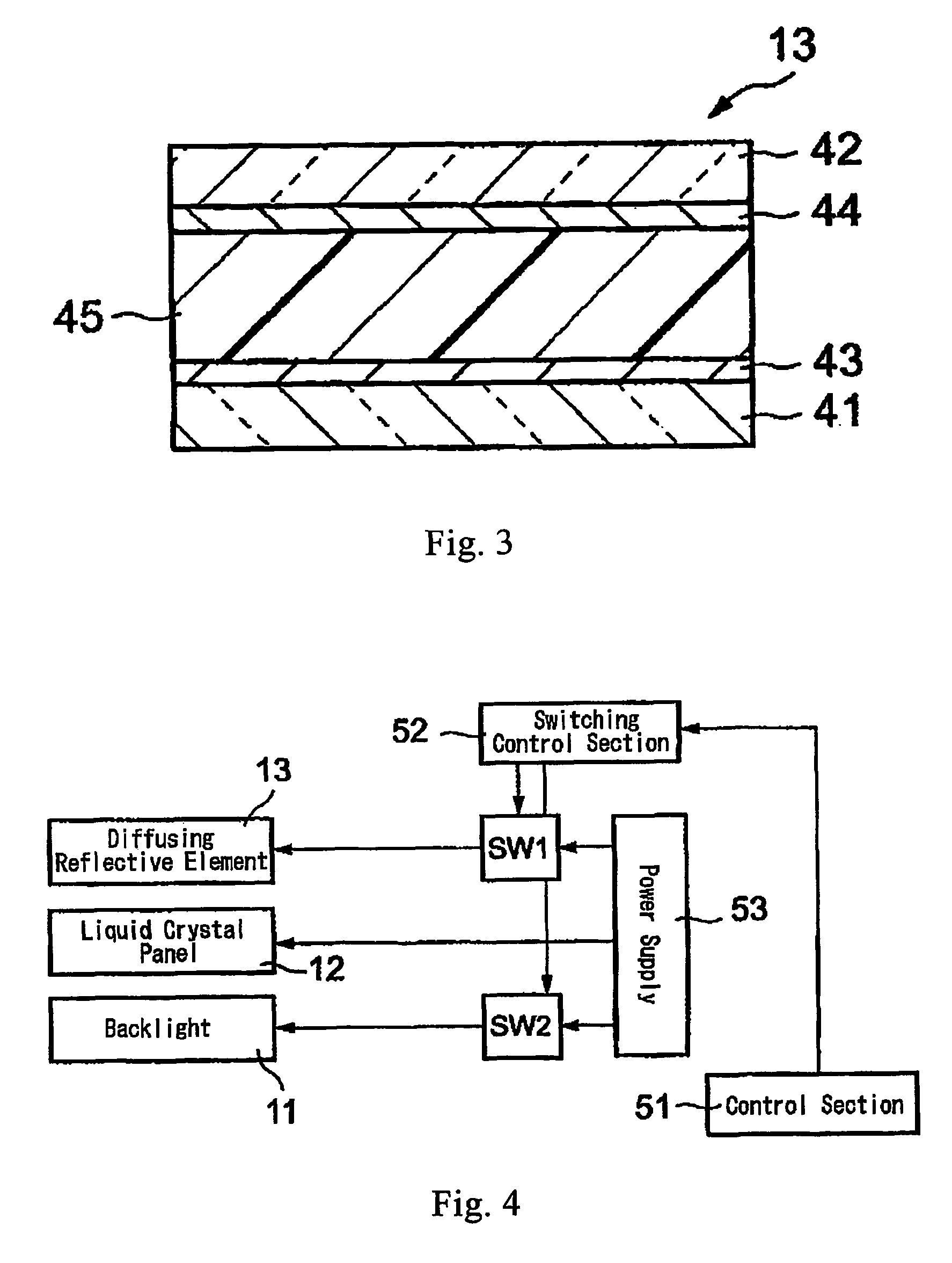 Transflective liquid crystal display device having alignment film covering plural isolated stacks of resin and diffusive reflective plate layers