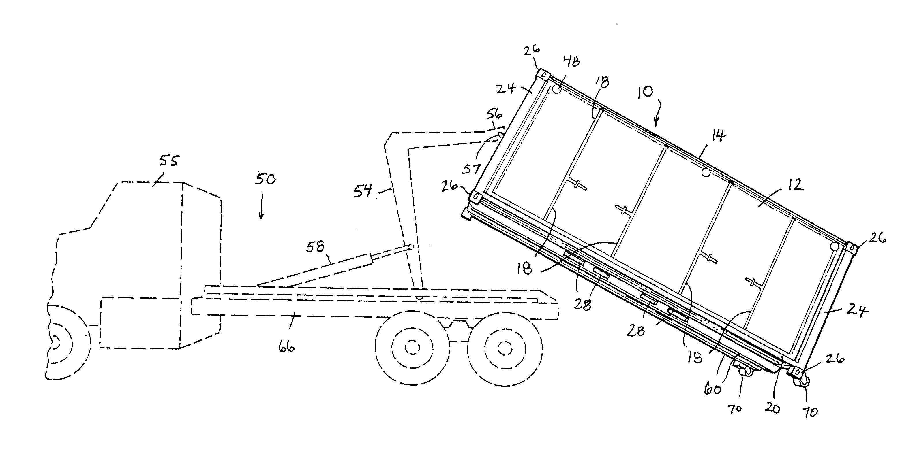 Collapsible containerized shelter transportable by self-loading vehicles