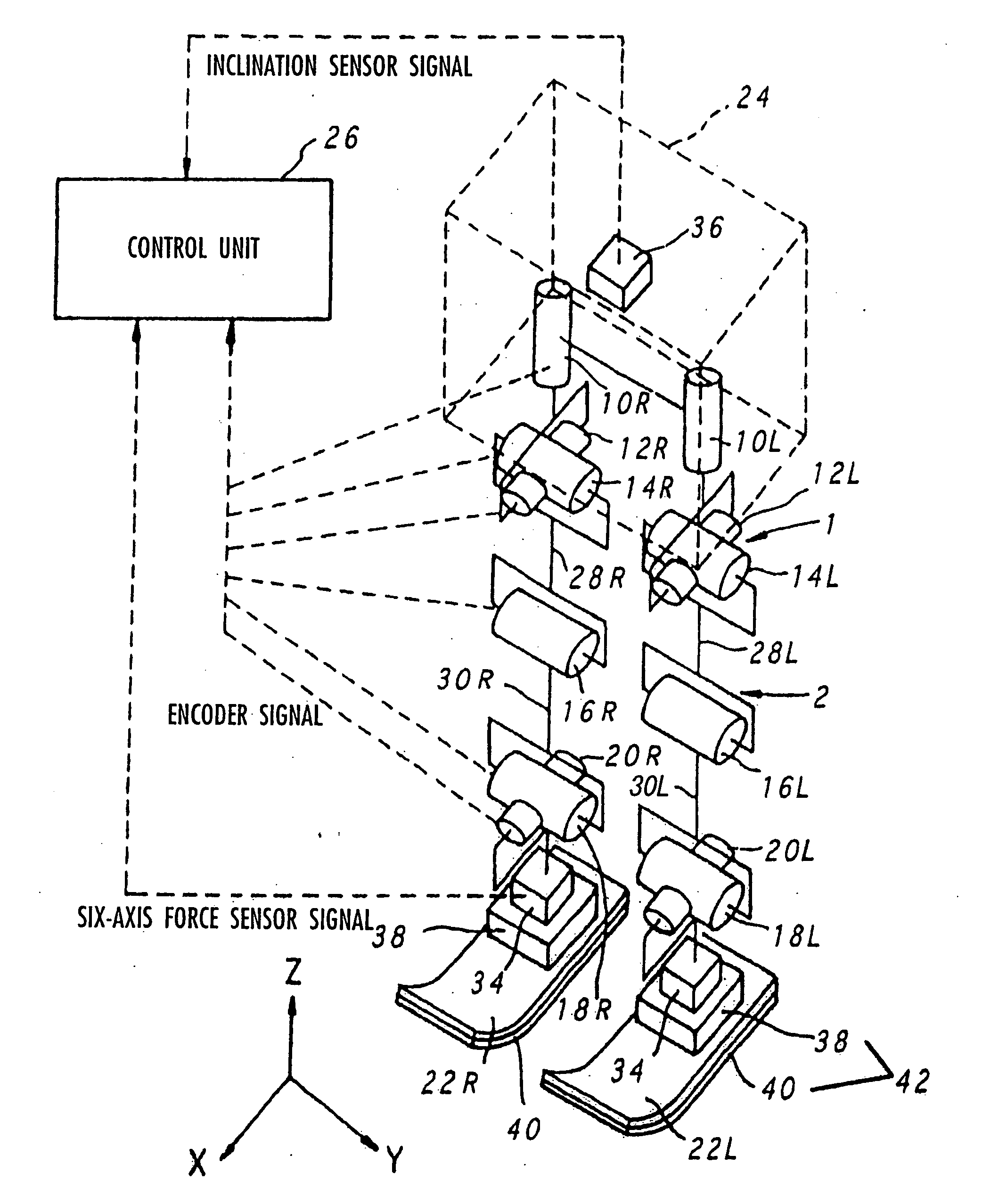 Gait producing device for leg type movable robot, and control device