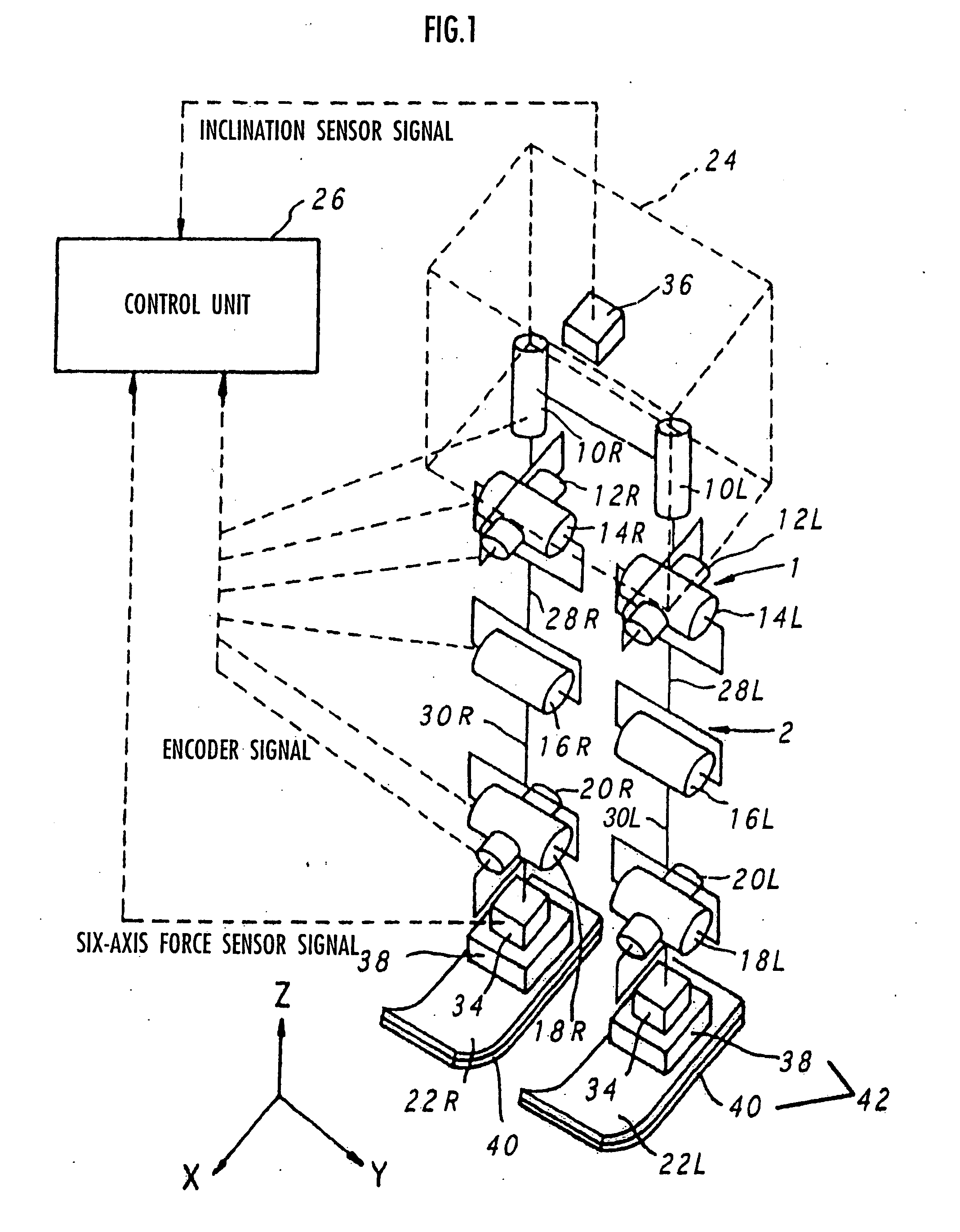 Gait producing device for leg type movable robot, and control device