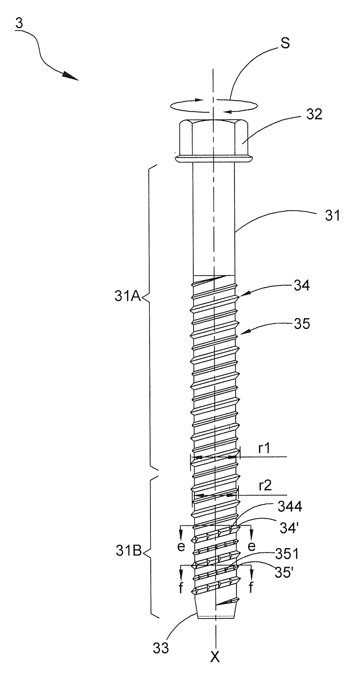 Fastening bolt for use in concrete