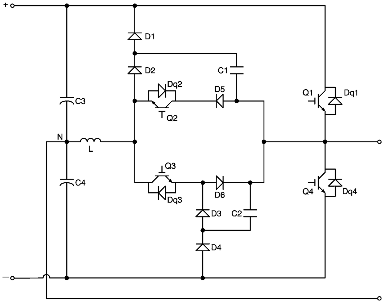 T-type conversion circuit and corresponding three-phase conversion circuit and conversion device