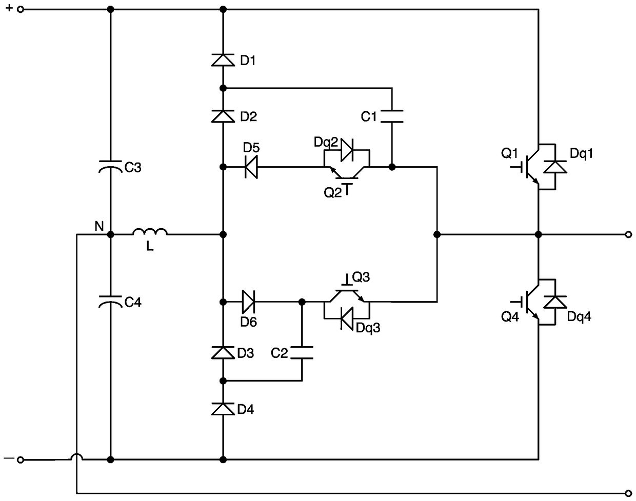 T-type conversion circuit and corresponding three-phase conversion circuit and conversion device