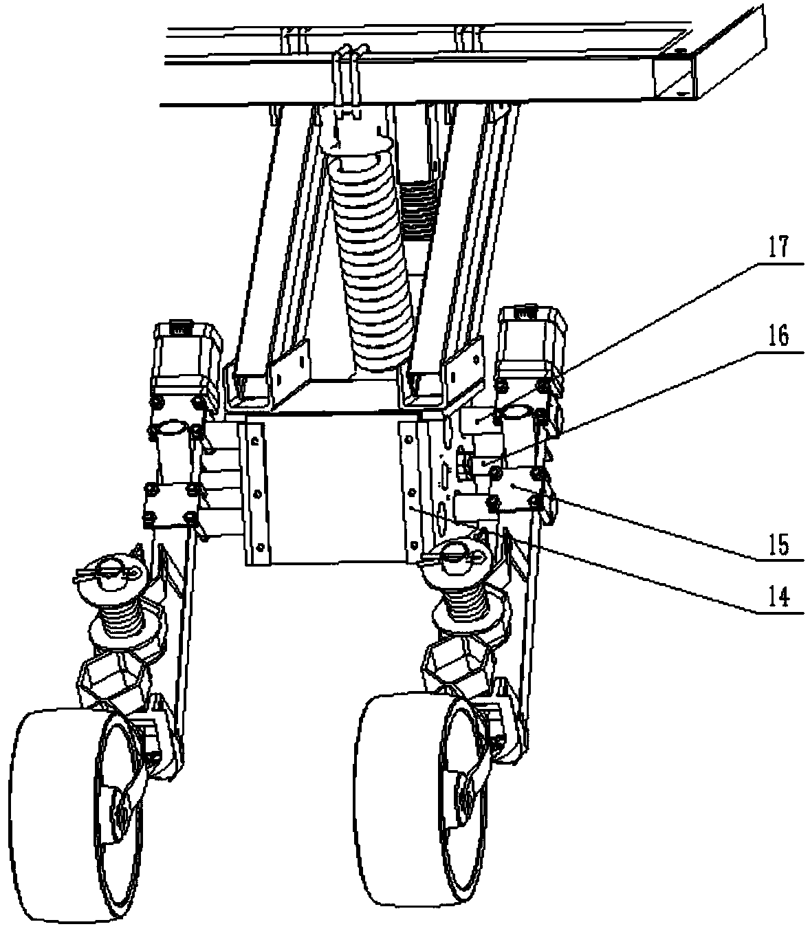 A rate-variable fertilizing machine used for corn and achieving self-adaptive line spacing