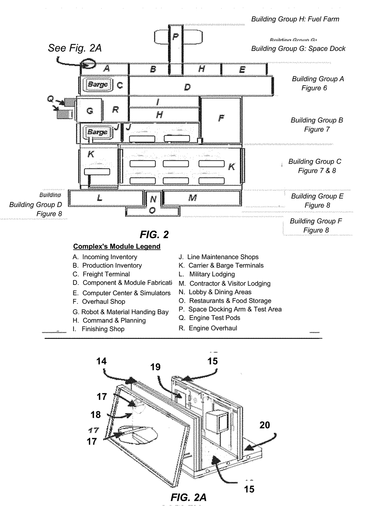 Multi-purpose expandable complex providing maintenance, manufacturing, assemblage complex with external space dock