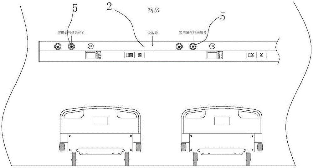 Monitoring system capable of detecting gas leakage of pipelines on sickroom equipment belts