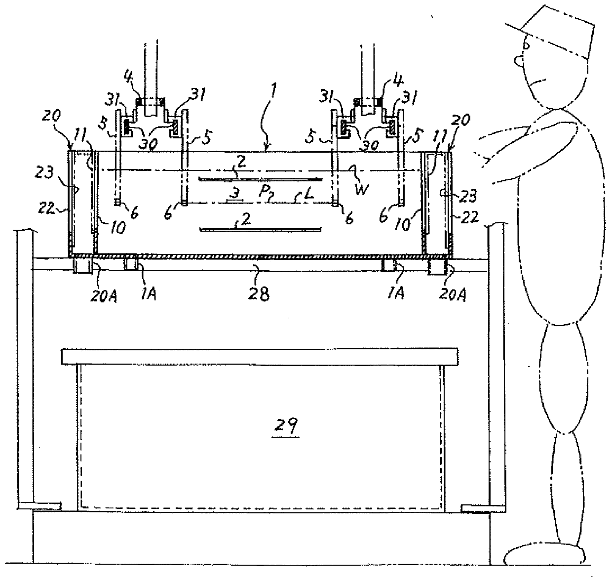 Horizontal transportation type electrolytic plating apparatus enabling easy maintenance inspection