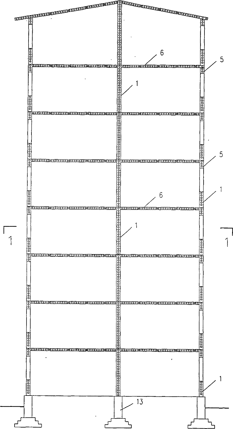 Shear wall structure building based on cross-hole prefabricated reinforced concrete template and construction method thereof